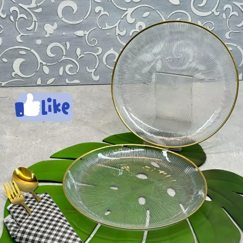 بشقاب برنج خوری شیشه ای لب طلا طرح سولو ( ست 6 عددی )
