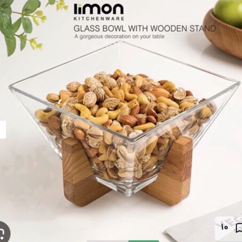 آجیل خوری شیشه ای پایه چوبی