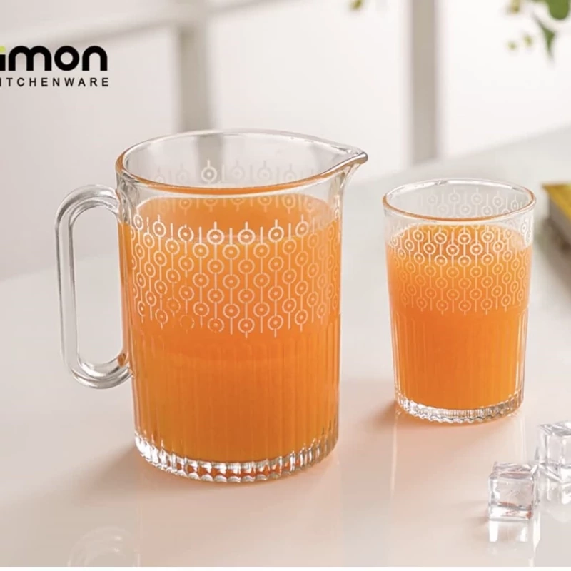 پارچ و لیوان شیاردار چاپدار لیمون