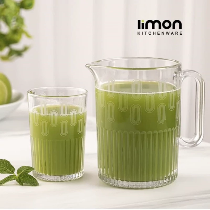پارچ و لیوان شیاردار چاپدار لیمون