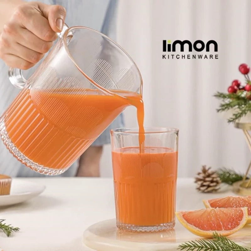 پارچ و لیوان شیاردار چاپدار لیمون